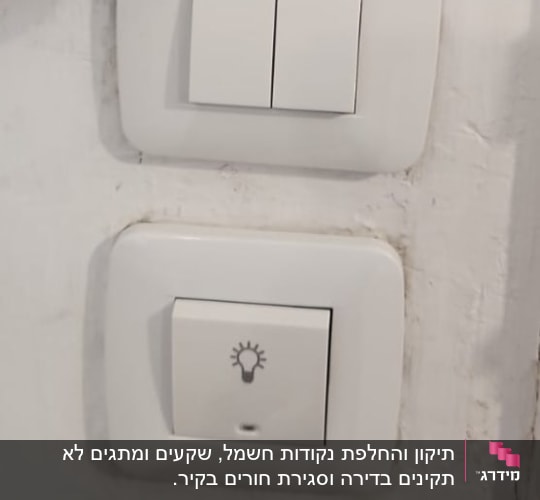 שני מתגי חשמל על קיר לבן